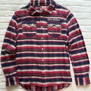 Vintage Gotcha Mens Pearl Snap Striped Flannel Large Y2K 90’s Surf Punk